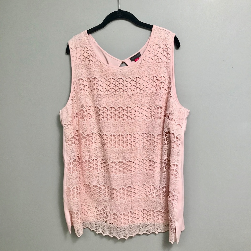 Blush Pink Vince Camuto Lacy Sleeveless Blouse 2X